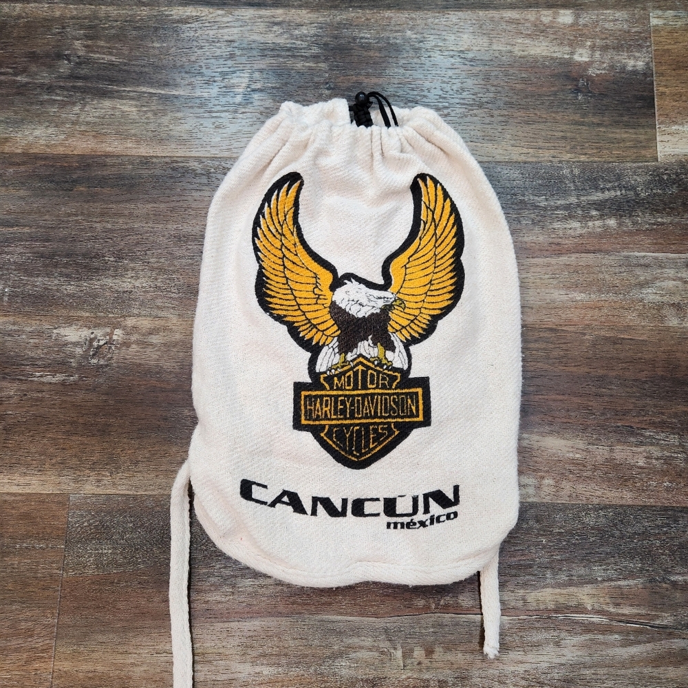 :🦅 Vintage 80s-90s Harley-Davidson Cancun Mexico Eagle Cinch Backpack 🦅